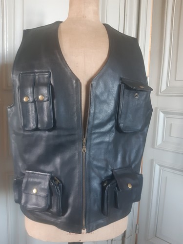 Homme gilet cuir fisherman - gilet,