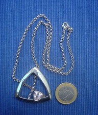 B35 Joli Collier Pendentif Métal Argenté Rhodié PIERRE LANG Strass Rose Bijou