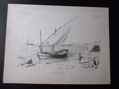 Gravure 1856 pêcheur - gravure,