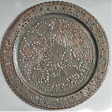PLAT INDO-PERSAN, Cuivre étamé, Décoré, ancien 19° siècle.