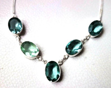 SUPERBE COLLIER argent 925 & pierre vert bleu transparent NEUF superbe ! 