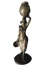 Ancienne Sculpture Bronze Doré. Femme Africaine Baoulé Côte D'ivoire Début XXème