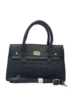 Sac à Main - Femme - Fabriqué en France - Cuir - Noir - Motif - Crocodile