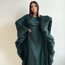 Robe Longue Abaya Femme Dubai Manches Batwing Soirée Cérémonie Prom Kaftan Party