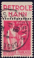 Bande publicitaire PETROLE HAHN - Publicitimbre oblitéré Paix n°283 au type 2A