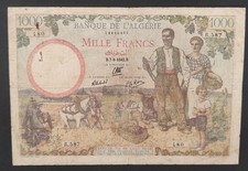 Rare Banque de L'Algérie billet de 1000 Francs du 07/09/1942