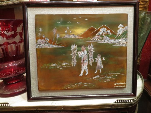 Ancien tableau panneau laque - ancien,