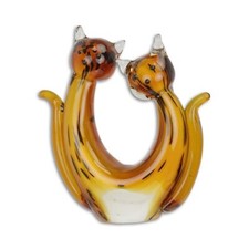 9973886 Verre Figurine Murano Style Stylisé Couple de Chats 18x6x20cm