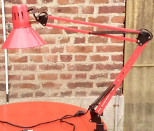 Lampe de Bureau Rouge d'Architecte, d'Atelier Amovible à Pince. Vintage TBE
