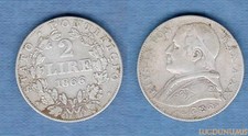 Vatican 2 Lire 1866 Pivs IX TB