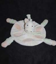 Doudou Plat Rond Ane Zèbre Cheval Poney KIMBALOO La Halle Jaune Saumon Vert TBE