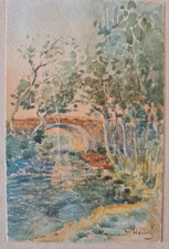 Tableau  par "Raymond Henri". Aquarelle 14cm  x 19cm. Ec. impressionniste.