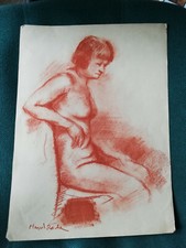 MARCEL ROCHE GRAVURE : SANGUINE DESSIN ETUDE DE FEMME NUE NU ART DECO