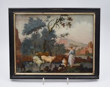 Fixé sous verre du XVIII ème siècle paysage lacustre animé