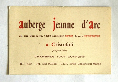 Carte visite auberge hôtel - carte, de