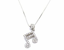 Collier Femme En Or Blanc 18Kt (750) Chaîne Vénète Note Musicale Avec Zircon
