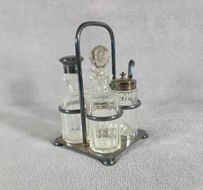 Service à condiments Moutarde Huile Vinaigre Cristal Métal argent Victor Saglier