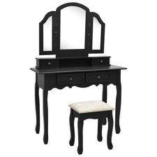 Paulownia Ensemble de Coiffeuse et Tabouret Noir Table de Maquillage vidaXL