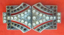 art déco broche Pierre Bex alliage argenté et strass blanc / noir