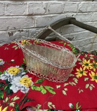 1940s FRENCH WINE POURER CHAMPAGNE WOVEN BASKET SILVERPLATE WIRE BARWARE VINTAGE