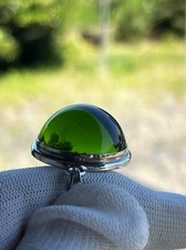 Pendentif cabochon en cristal transparent vert Lalique + collier Japon SN