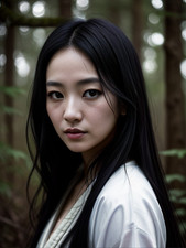 Photo 15x20 – Portrait féminin asiatique en forêt – lumière douce