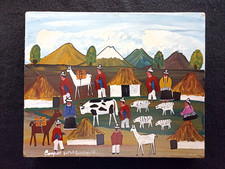 Rare : Tableau naïf équatorien de Tigua, année 1988, signé, 24,5x20cm