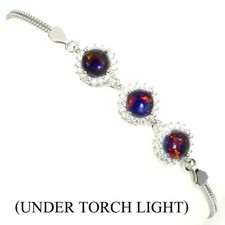 Ellegante Bracelet en argent massif, Vrais Opale de Feux Noir 5 mm et Zircons