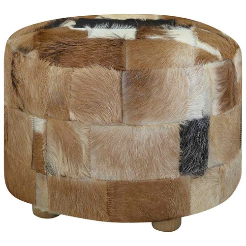Pouf cuir chèvre rond - cuir, de