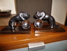 RARES ET SUPERBES SERRES LIVRES DEUX EBENES TIGRES SUR BALLES EN VERRE ART DECO 