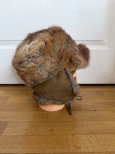 Chapka En Fourrure, Cuir De Veau Et Daim Vintage