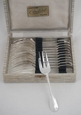 Ravinet d'Enfert Uniplat, 12 fourchettes à gâteaux métal argenté, excellent état