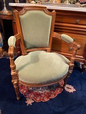 Fauteuil cabriolet velours vert d'époque XVIIIe Louis XVI