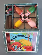 ancien et complet coffret boite 4 cochon qui rit en bois 4 joueurs jeu societe