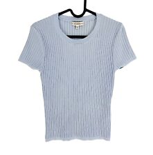 GUESS Femme Bleu Tricot À Câbles Col Rond Manches Courtes T-Shirt Taille M
