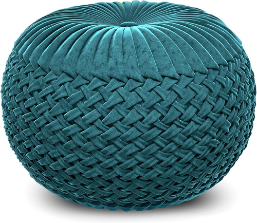 Teal velvet round pouf for - round,