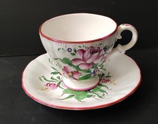 TASSE DEJEUNER CHOCOLAT FAIENCE ST CLEMENT DECORATEUR MS DECOR FLORAL PEINT MAIN
