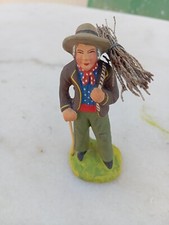 SANTON CARBONEL ANCIEN...TERRE CUITE...VEILLARD PORTEUR DE BOIS...HAUT 97 MM