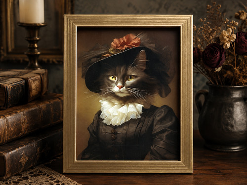 Cadre chat victorien 15x20 - chat,
