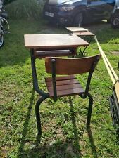 ANCIEN PUPITRE BUREAU D'ECOLIER ENFANT BOIS & STRUCTURE METALLIQUE