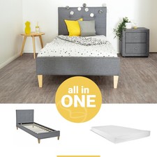 Lit simple 90x200 matelas cadre de sommier à lattes rembourré gris Homestyle4u