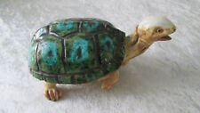 Ancienne grande tortue en Poterie de Bavent terre cuite vernissée marron / vert