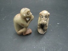 2 Vintage Jade? Pierre Sculpté Sculpture Singe carved stone money chinese chine