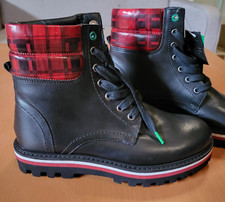 UNITED COLORS OF BENETTON Bottines noir et revers rouge cuir à lacets Taille 37