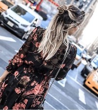 Zara Fleuri à Fleurs Imprimé Long Robe Maxi Impression Florales Devore Velours