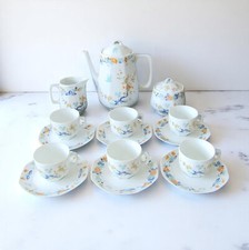 Limoges Lafarge. Service café 6 personnes en porcelaine modèle Chants d'Oiseaux