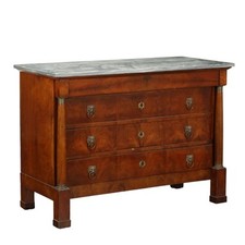 Commode Empire Ancienne Noyer 4 Tiroirs Italie du XIXe Siècle Originale