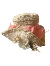 Chapeau de poupée ancien Armand Marseille? bord relevé orné de flleurs