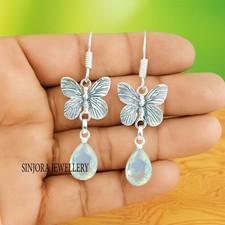 Boucles d'oreilles pendantes en argent sterling 925 et pierre précieuse...