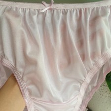 Culotte nylon glissante vintage rose clair soyeux bikini slip transparent tai...